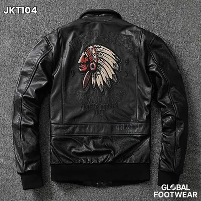 American Style Embroidery Pure First Layer Cowhide Leather Jacket