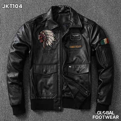 American Style Embroidery Pure First Layer Cowhide Leather Jacket