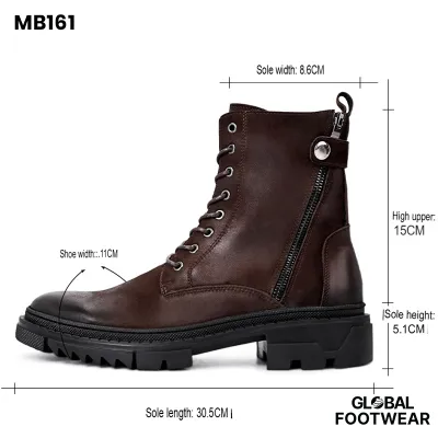 Zipper Genuine Leather Round Toe  Combat Martin Boots