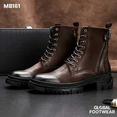 Zipper Genuine Leather Round Toe  Combat Martin Boots