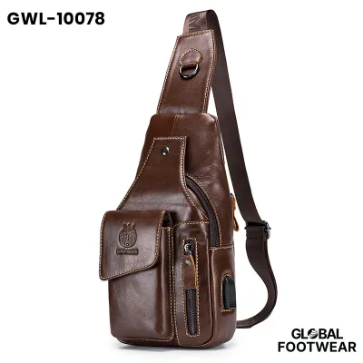 Chest Bag Men's Genuine Leather USB Phone Bag