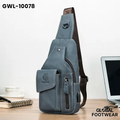 Chest Bag Men's Genuine Leather USB Phone Bag