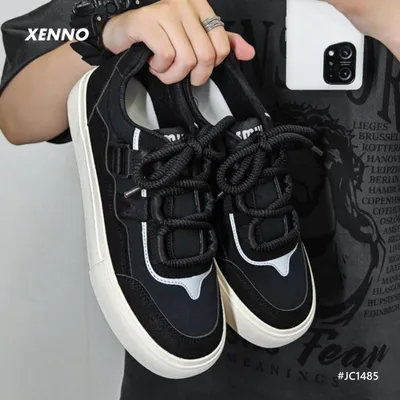 Hong Kong Style Lace-up Leather Canvas Shoe