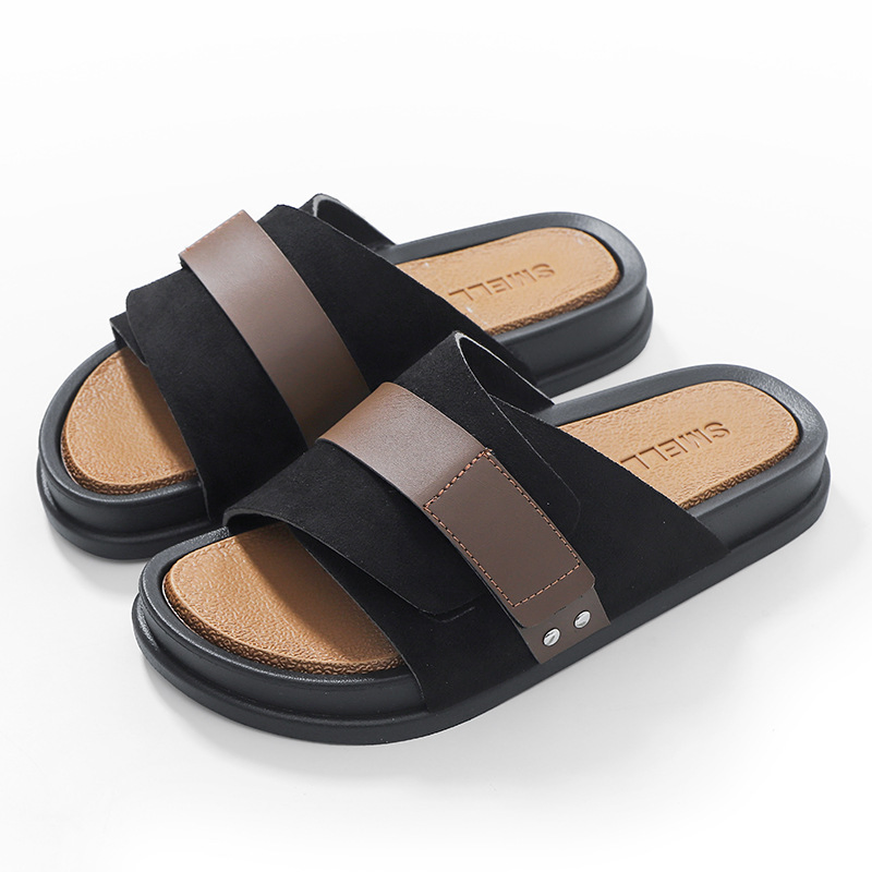 MATTE LEATHER VELCRO BEACH MEN'S SANDALS
