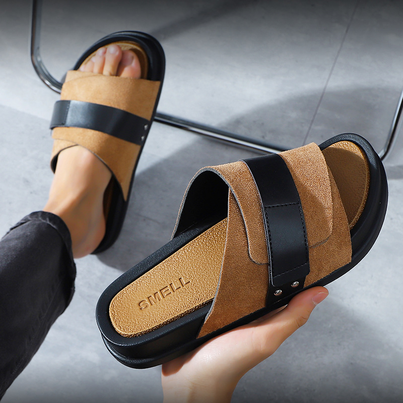 MATTE LEATHER VELCRO BEACH MEN'S SANDALS