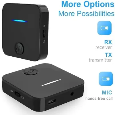 Bluetooth Audio Transmitter & Receiver (2-In-1) For TV, Headphones/Speaker/PC/Car/Home Stereo