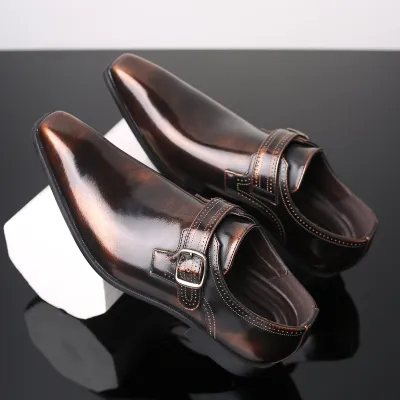SQUARE HEAD BRITISH BUSINESS LEATHER SHOE 2512bronze