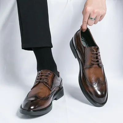 BROGUE GENUINE LEATHER POINTED PRESTIGE SHOE 0026BR