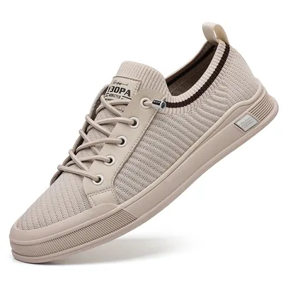 BREATHABLE FLYING WOVEN SHOES FASHIONABLE SOFT SOLE CASUAL SHOES T610Beige