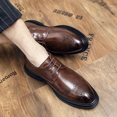 INDEPENDENT STATION CROSS MIRROR WINTER POINTED BROWN MEN'S LEATHER SHOES GB-6132