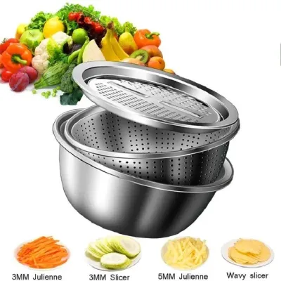  3 in 1 Stainless Steel Drain Basket Vegetable Cutter