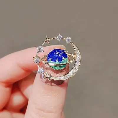 Cute Earth Moon Star Blue Planet Hijab Brooch