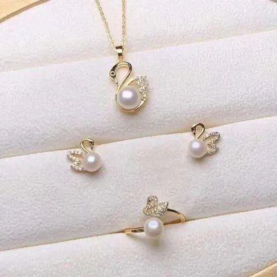 4 pcs Luxury Pearl Swan Crystal Party Jewelry Set 
