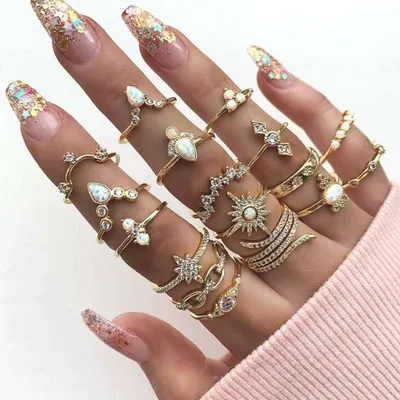 17 pcs Bohemian Geometric Flower Star Knuckle Ring Set