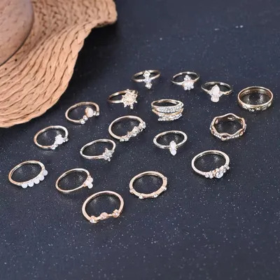 17 pcs Bohemian Geometric Flower Star Knuckle Ring Set
