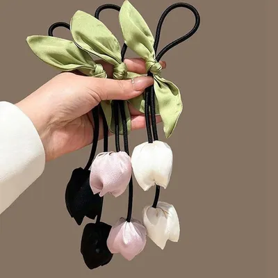 Tulip Flower Bow Design Tassel Elastic Hair Band (1 Pc) 