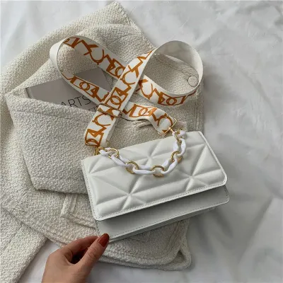 Embossed Chain Flap Square Bag