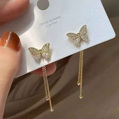 Mini Butterfly Long Tassel Earring (1 Pair)