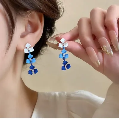 Gradient Blue Flower Drop Earring ( 1 Pair )