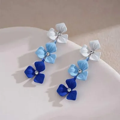 Gradient Blue Flower Drop Earring ( 1 Pair )