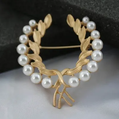 Round Pearl  Wheat Ear Hijab Brooch / Hijab Pin (1 Pc) 