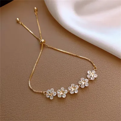 Crystal Flower Cubic Adjustable Bracelet  (1 Pc)