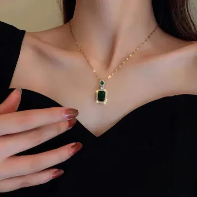 4pc Green Crystal Earrings Ring Necklace Set