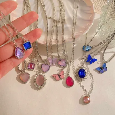 5 Pcs Crystal Butterfly Choker Necklace Set 