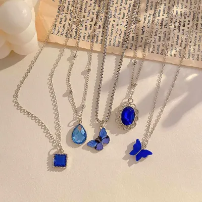 5 Pcs Crystal Butterfly Choker Necklace Set 