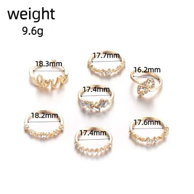 7 Pcs Love Heart Stone Finger Ring Set 