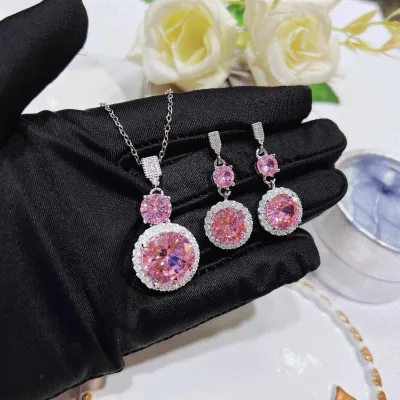3 Pcs Pink Rhinestone Decor Jewelry Set