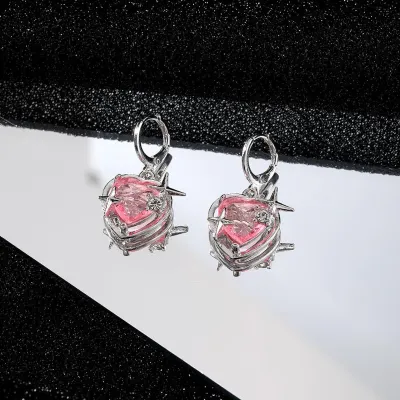 3 Pcs Pink Love Heart Pendant Necklace  Earring Set 