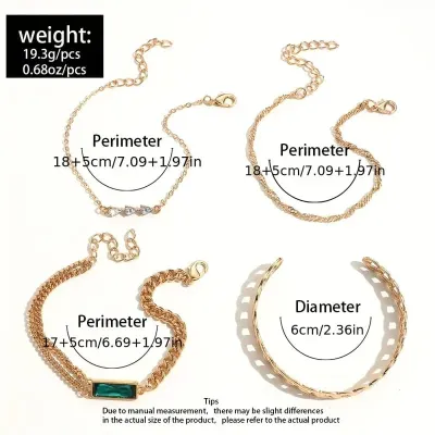 4 Pcs Multilayer Green Crystal Bracelet Set 