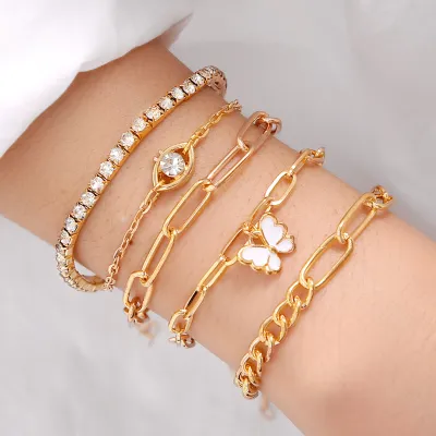 5 Pcs Adjustable Geometric Butterfly Bracelet Set 
