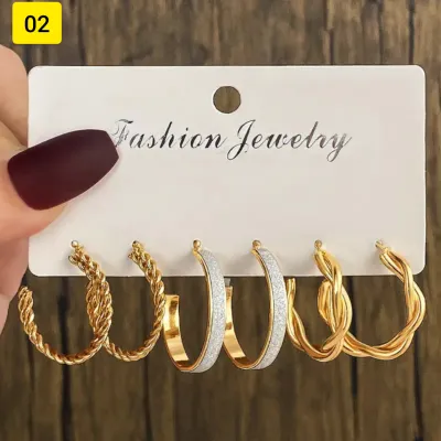 3 Pair C-Shape Circle Dangle Earrings Set (1 Set) 