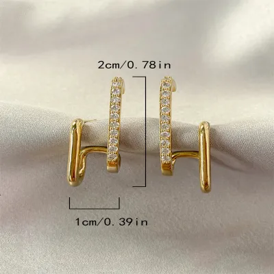 Irregular U-Shaped Crystal Gold Color Earrings