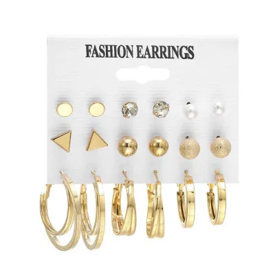 9 Pairs Circle Stud Pearl Earrings Set 