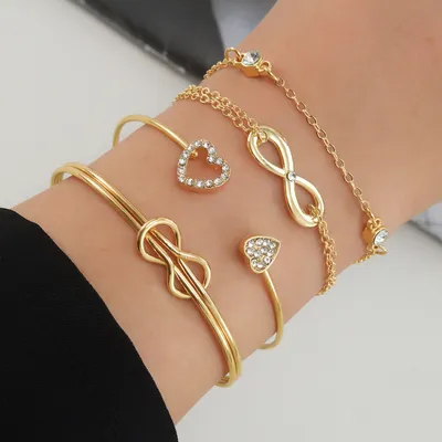 4 Pcs Vintage Crystal Heart Charm Bracelet Set 