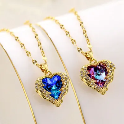 Heart Shaped Colourful Crystal Pendant Necklace 