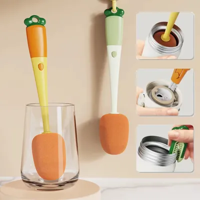 Carrot 3 in 1 Multifunctional Bottle Cleaning Brush (1 Pc)