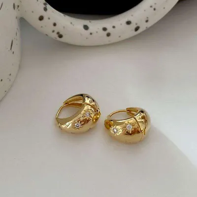 Star Zircon Chunky Hoop Earrings