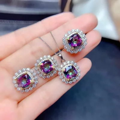 4 pcs Purple Charming Crystal Zircon Stone Jewellery Set