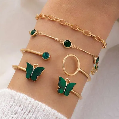 4 pcs Butterfly Chain Bangle Bracelet Set
