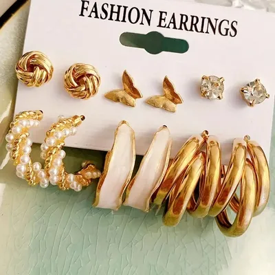 6 pairs Cute Design Trendy Hoop Earrings