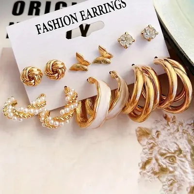 6 pairs Cute Design Trendy Hoop Earrings