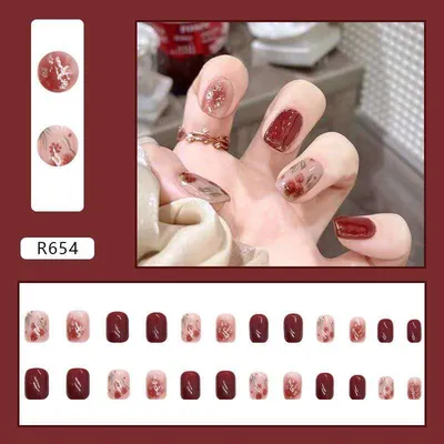 24 pcs Short Square Floral Print Fake Nail Set (R Series)