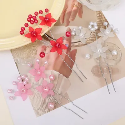 Crystal Pearl Flower Design Bun Hair Pin (2 pc)