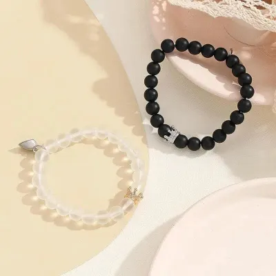 2 Pcs Magnetic Crown Beaded Charms Luminous Couple Bracelet