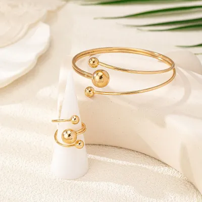 2 Pcs Open Ball Simple Ring & Bracelet Set 