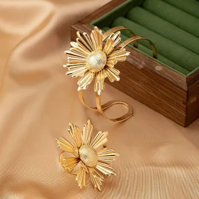 2 Pcs Retro Style Sunflower Bracelet & Ring set  